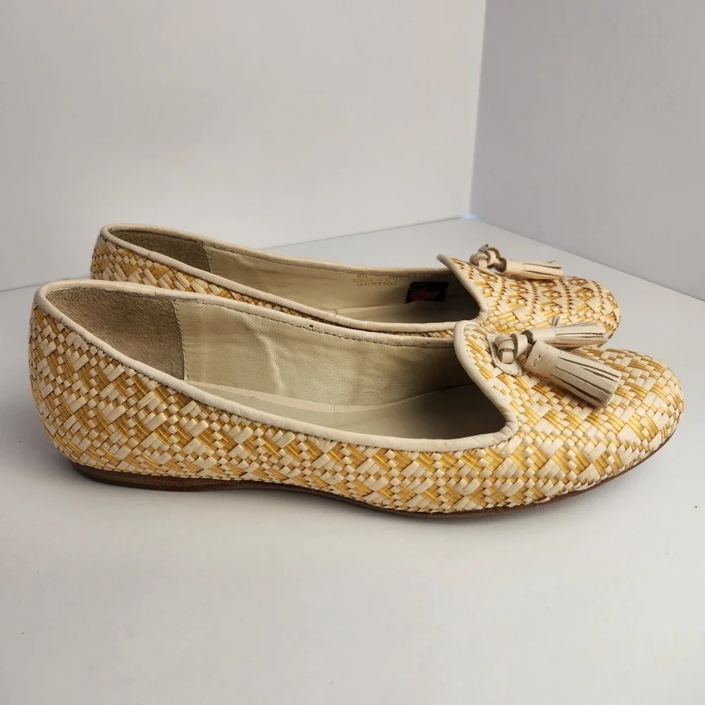 Jack Rogers Worth II Women's Flats Gold Raffia Shoes Size‎ 6M